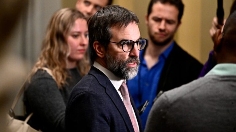 Minister of Environment and Climate Change Steven Guilbeault speaks to reporters before a meeting of the federal cabinet in Ottawa, Oct. 7, 2024. THE CANADIAN PRESS/Justin Tang