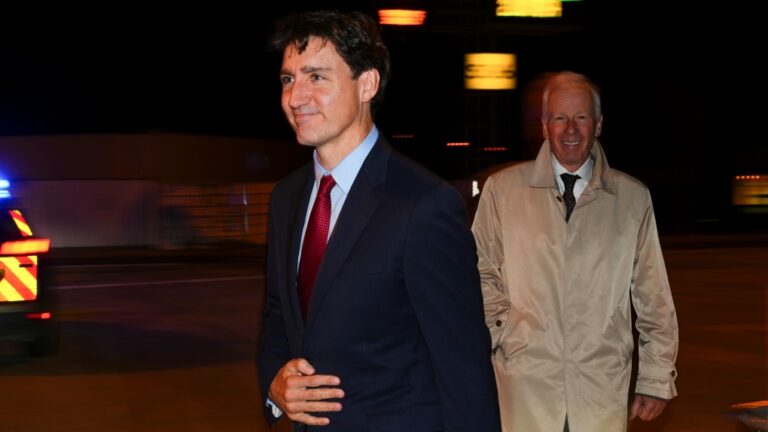 Prime Minister Justin Trudeau makes his way to his car after being greeted by Canada's Ambassador to France Stephane Dion as he arrives in Paris, France on Thursday, Oct. 3, 2024. (Sean Kilpatrick / The Canadian Press)