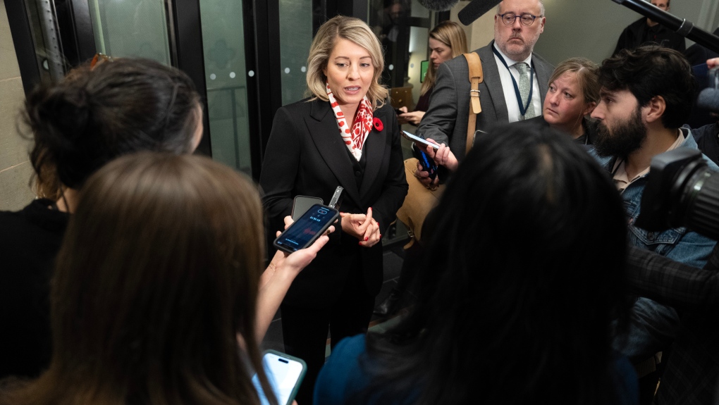 Minister of Foreign Affairs Melanie Joly speaks with reporters before a cabinet meeting, Tuesday, October 29, 2024 in Ottawa. (THE CANADIAN PRESS/Adrian Wyld)