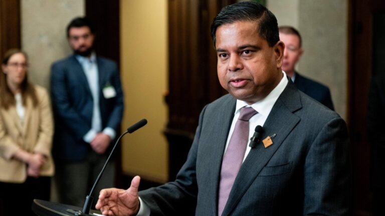 Minister of Crown-Indigenous Relations Gary Anandasangaree speaks in the Foyer of the House of Commons on Parliament Hill in Ottawa, on Thursday, Oct. 10, 2024. (THE CANADIAN PRESS/Spencer Colby)