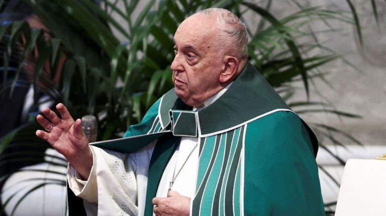 Pope Francis leads the closing Mass at the end of the Synod of Bishops in Saint Peter's Basilica at the Vatican on Sunday. (Guglielmo Mangiapane/Reuters via CNN Newsource)