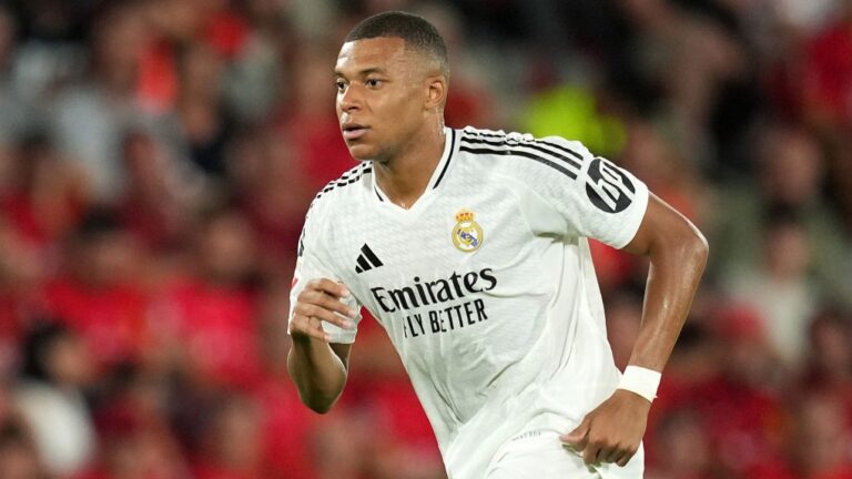Kylian Mbappé playing for Real Madrid in August. (Alex Caparros / Getty Images via CNN Newsource)