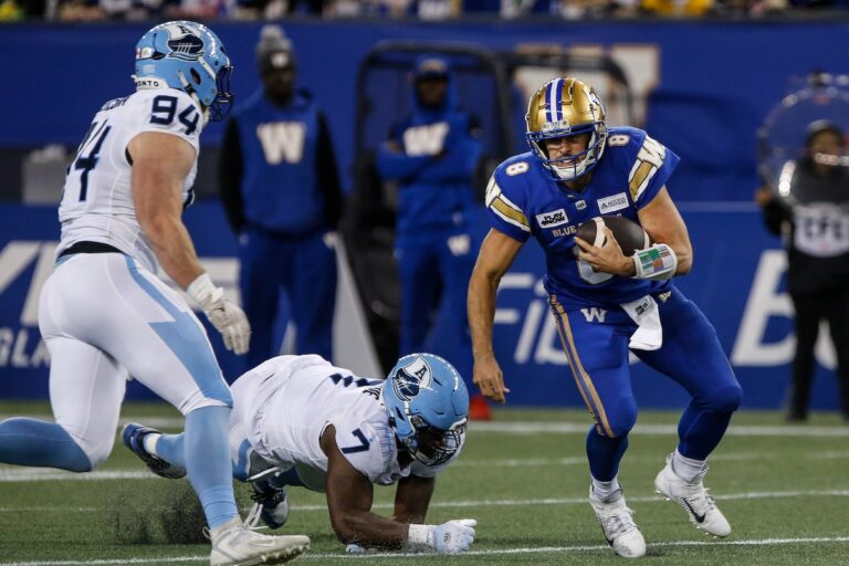 Les Argonauts dominent les Blue Bombers 14-11 pour mettre fin à la séquence de huit victoires consécutives de Winnipeg