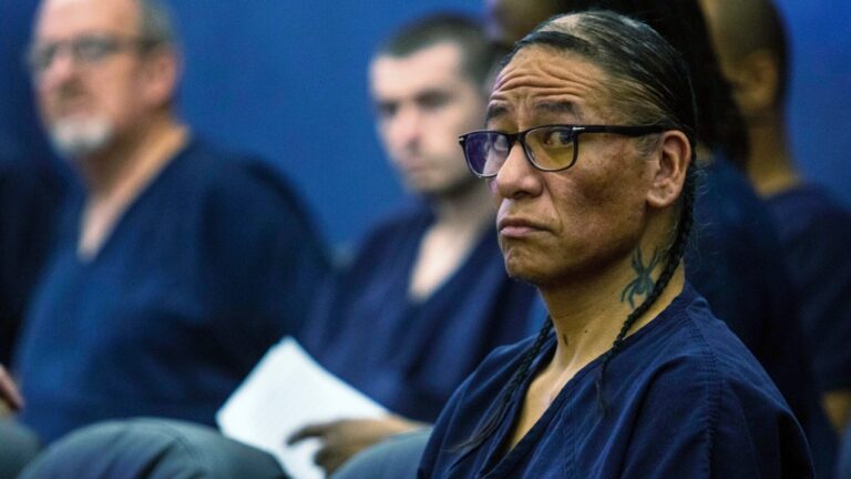 Nathan Chasing Horse sits in court in Las Vegas, Monday, April 3, 2023. (AP Photo/Ty O'Neil)