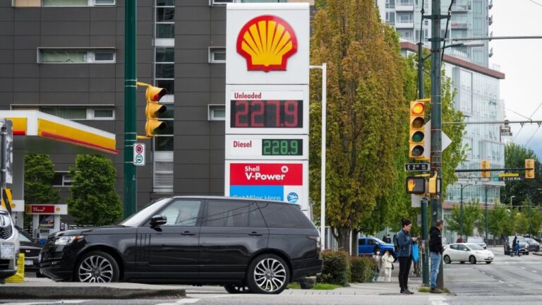 A sign at a Shell gas station displays the price of a litre of regular-grade gasoline in Vancouver on Saturday, May 14, 2022. THE CANADIAN PRESS/Darryl Dyck