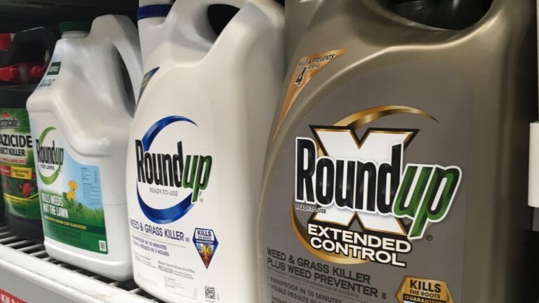 Roundup containers are displayed on a store shelf in San Francisco on Feb. 24, 2019. (Haven Daley / AP Photo)
