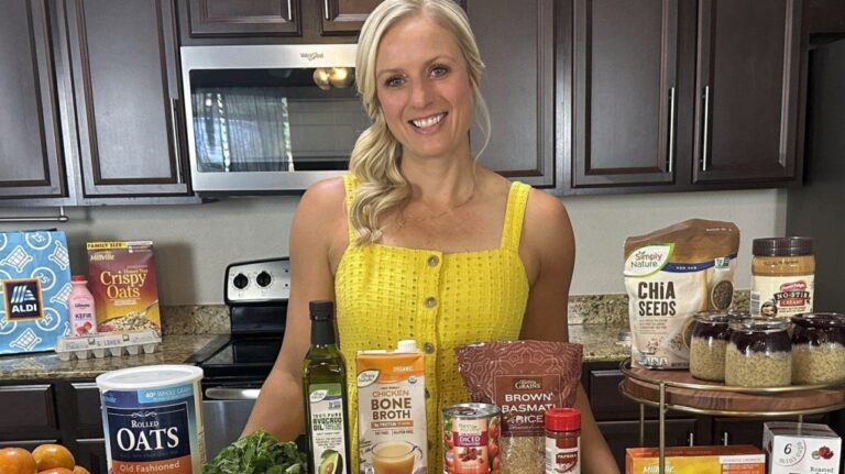 Jenna Braddock, co-author of 'The High-Protein Vegan Cookbook for Athletes: 70 Whole-Foods Recipes to Fuel Your Body,' poses in her kitchen on Aug. 17, 2024 in St, Augustine, Fla. (Jenna Braddock via AP)