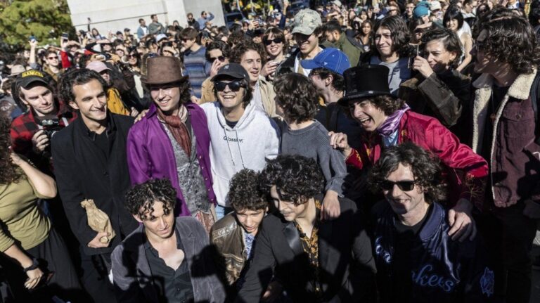 Contestants gather for the Timothee Chalamet lookalike contest in Washington Square Park, Sunday, Oct. 27, 2024, in New York. (Stefan Jeremiah/AP Photo)