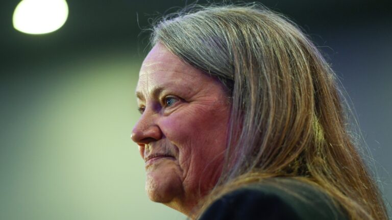 Kimberly Murray speaks after being appointed as Independent Special Interlocutor for Missing Children and Unmarked Graves and Burial Sites associated with Indian Residential Schools, at a news conference in Ottawa, Wednesday, June 8, 2022. (Justin Tang / The Canadian Press)