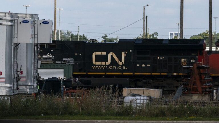 The CN MacMillan Yard is shown in Vaughan, Ont., Thursday, Aug. 22, 2024. (Paige Taylor White/The Canadian Press)
