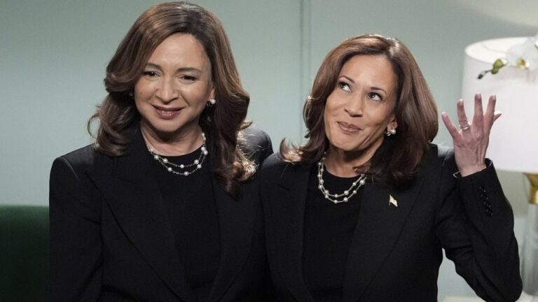 Democratic presidential nominee U.S. Vice-President Kamala Harris, right, appears on NBC's 'Saturday Night Live,' with Maya Rudolph, Saturday, Nov. 2, 2024 in New York. (Jacquelyn Martin/AP Photo)
