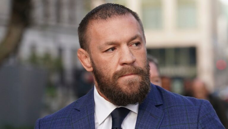 Mixed martial arts fighter Conor McGregor outside the High Court in Dublin, Ireland, Thursday, Nov. 21, 2024. (Brian Lawless/PA via AP)