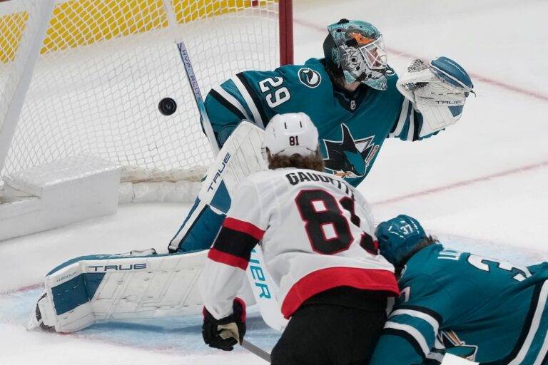 Gaudette marque le feu vert alors que les Sénateurs battent les Sharks 4-3 avec seulement 11 tirs au but
