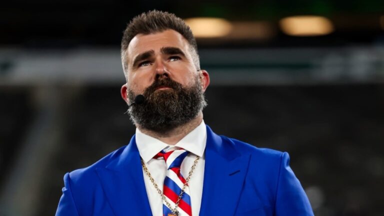 Jason Kelce issued an apology after a viral video captured a "heated moment" in which the retired Super Bowl champion spiked a fan's cellphone. (Perry Knotts/Getty Images via CNN Newsource)