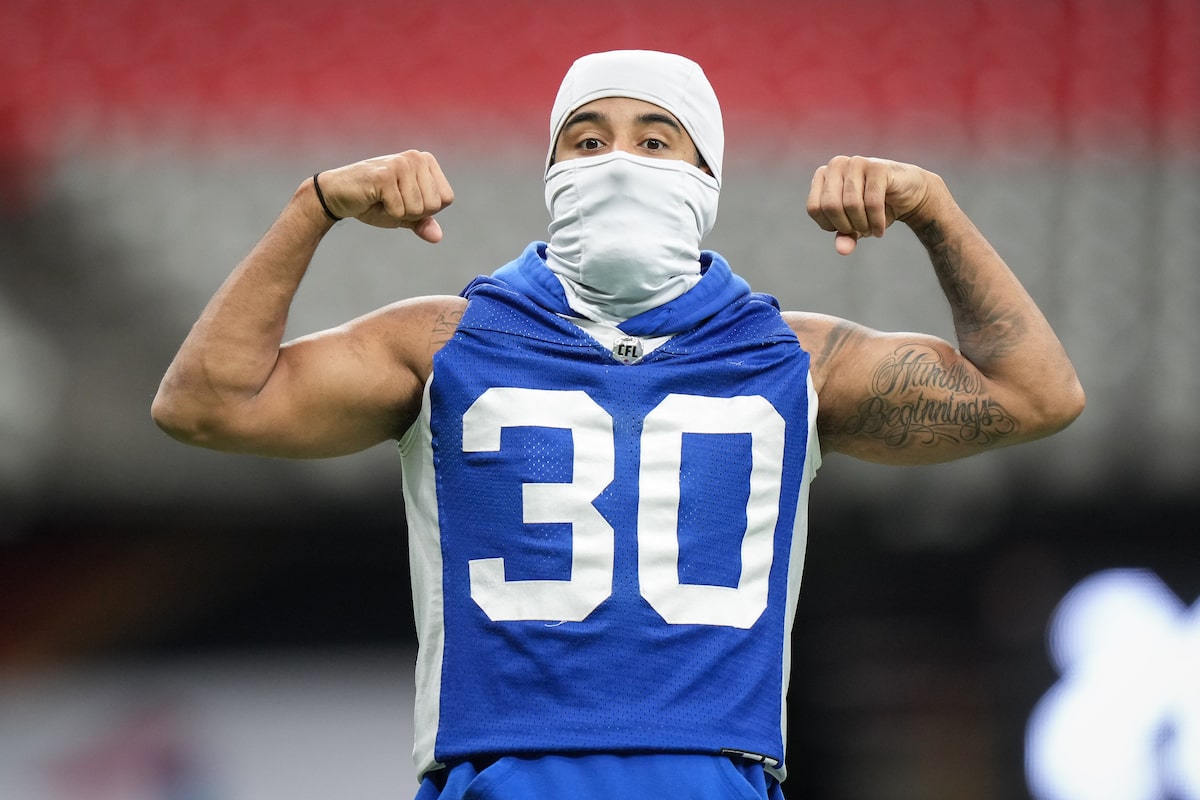 Le demi défensif des Blue Bombers Tyrell Ford se concentre alors que Winnipeg revient à la Coupe Grey