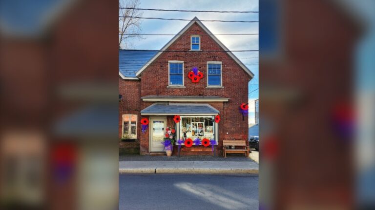 Les commerçants de Ste-Anne-de-Bellevue honorent les anciens combattants avec des couronnes de coquelicots