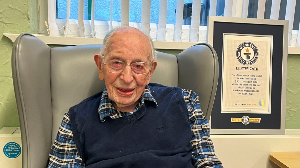 This is a handout photo issued by Guinness World records on Saturday, April 6, 2024 of John Alfred Tinniswood. (Guinness World Records via AP)