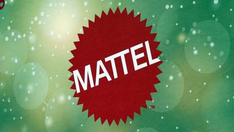 The Mattel logo is displayed at the TTPM 2024 Holiday Showcase event, in New York, Sept. 17, 2024. (AP Photo/Richard Drew, File)