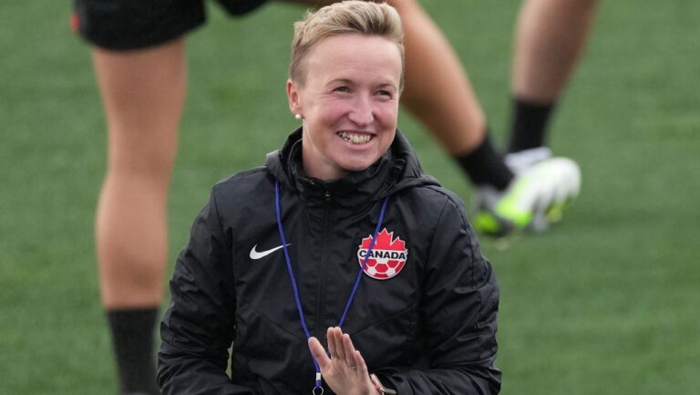 Canada coach Bev Priestman looks on during a training session at the FIFA Women's World Cup in Melbourne, Australia, Sunday, July 30, 2023. (Scott Barbour / The Canadian Press)