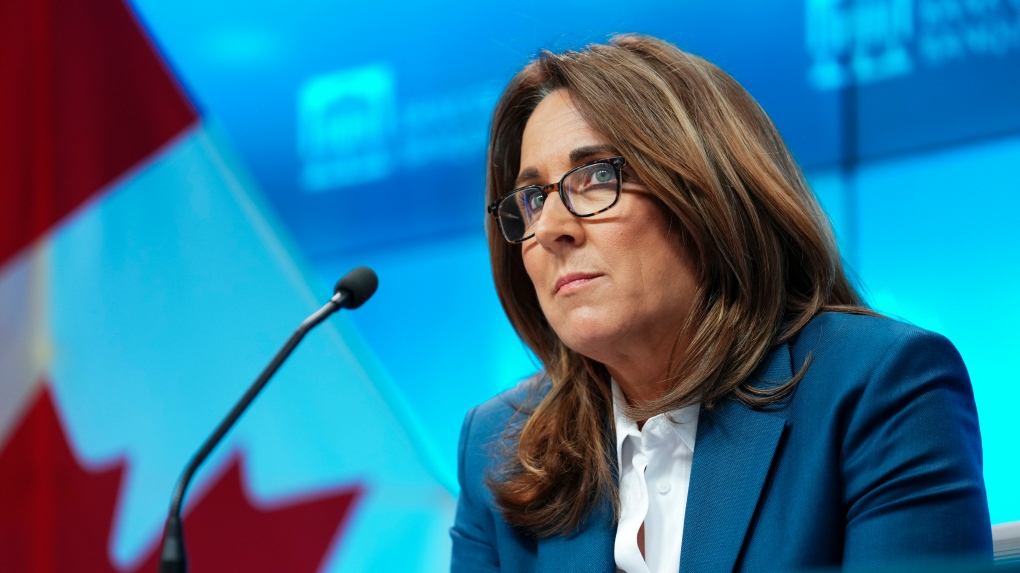 Carolyn Rogers, senior deputy governor of the Bank of Canada, holds a press conference at the Bank of Canada in Ottawa on Wednesday, March 6, 2024. THE CANADIAN PRESS/Sean Kilpatrick