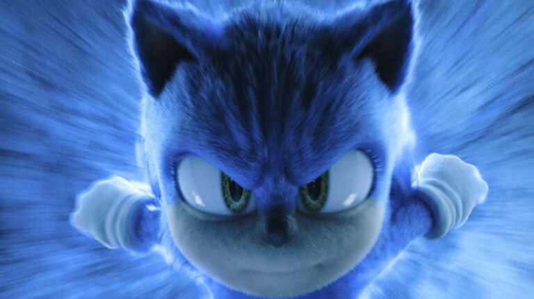 This image released by Paramount Pictures and Sega of America shows the character Sonic, voiced by Ben Schwartz, in a scene from "Sonic the Hedgehog 3." (Paramount Pictures and Sega of America, Inc. via AP)