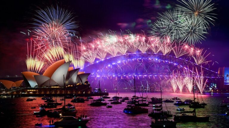 Fireworks explode over Sydney Harbour during New Year's Eve celebrations in Sydney, Australia, in January 2022. (Jaimi Joy/Reuters via CNN Newsource)