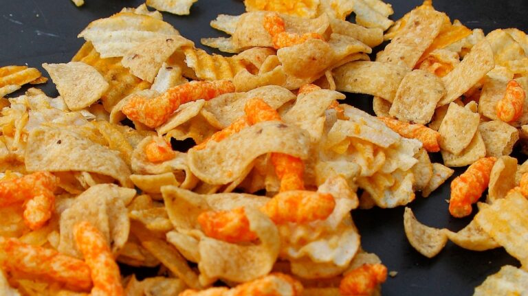 Salty snacks and chips are left on a table in Pittsburgh's Market Square on Feb. 7, 2012. (Keith Srakocic / AP Photo)