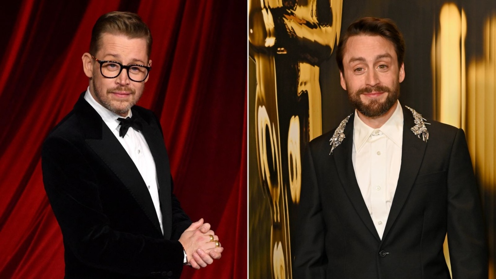 Kieran Culkin (right) explains why his kids haven't watched their uncle Macaulay Culkin's (left) classic holiday hit 'Home Alone.' (Jon Kopaloff/Valerie Macon/AFP/Getty Images via CNN Newsource)