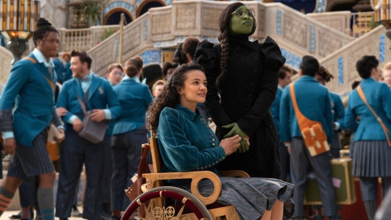Marissa Bode and Cynthia Erivo in a scene from the film "Wicked." (Universal Pictures via AP)