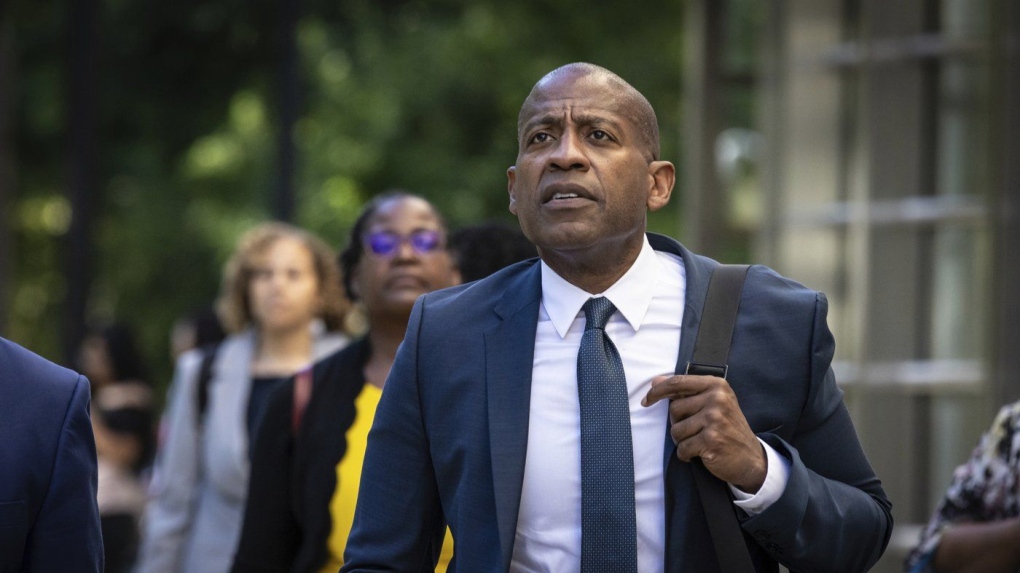 Carlos Watson leaves Brooklyn federal court after testifying in his own defense in New York, Monday, July 1, 2024. (AP Photo/Stefan Jeremiah, File)