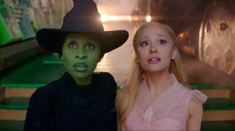 This image released by Universal Pictures shows Cynthia Erivo, left, and Ariana Grande in a scene from the film 'Wicked.' (Universal Pictures via AP)