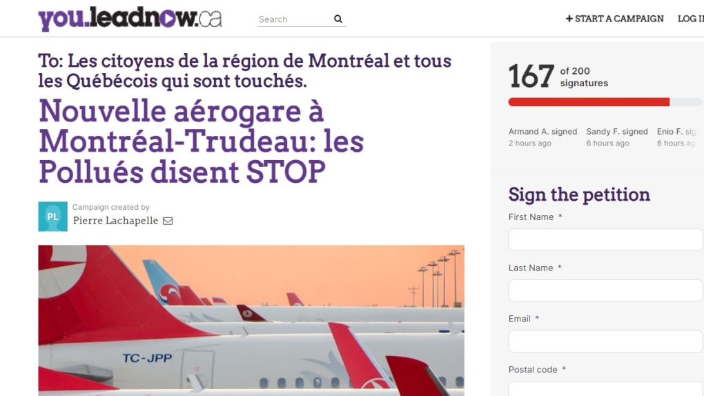 Pétition des Montréalais pour arrêter l'agrandissement de l'aéroport Trudeau en raison de problèmes de bruit