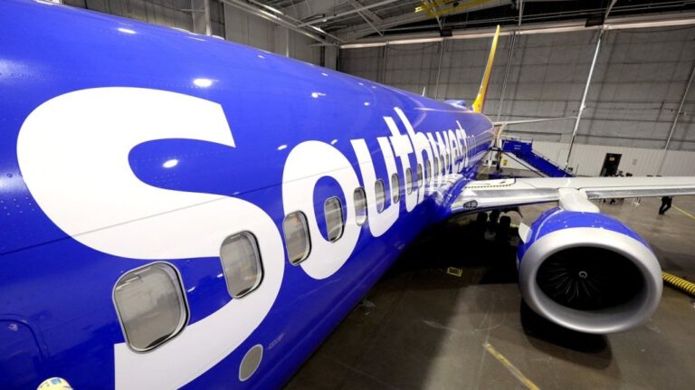 A retrofitted Southwest Airlines passenger jet is shown in a hangar at Love Field on Sept. 26, 2024, in Dallas. (AP Photo/Tony Gutierrez, File)