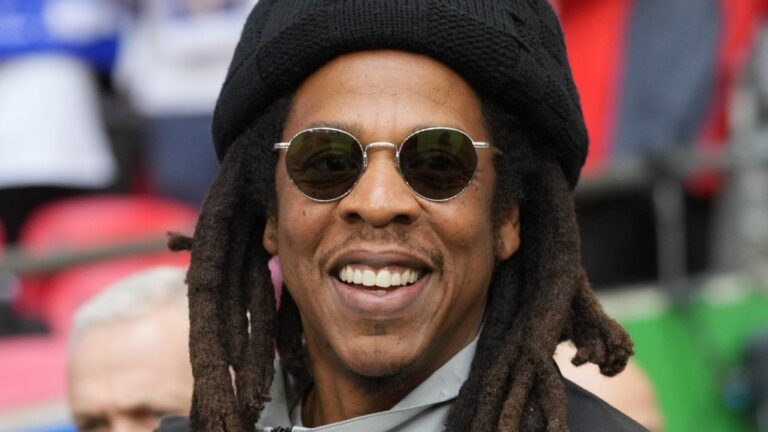 Jay-Z smiles ahead of the Champions League final soccer match between Borussia Dortmund and Real Madrid at Wembley stadium in London, Saturday, June 1, 2024. (AP Photo/Kirsty Wigglesworth, File)