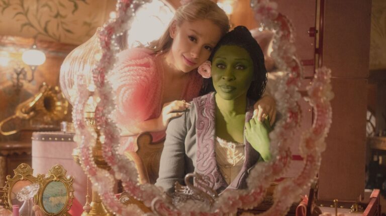 (From left) Ariana Grande and Cynthia Erivo in 'Wicked.' (Giles Keyte/Universal Pictures via CNN Newsource)