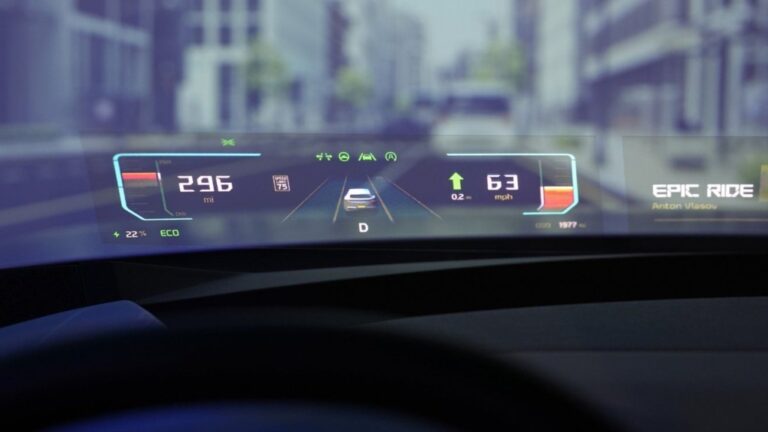A holographic windshield display is projected on the windshield of a car at the Hyundai Mobis booth during the CES tech show Tuesday, Jan. 7, 2025, in Las Vegas. (AP Photo/John Locher)