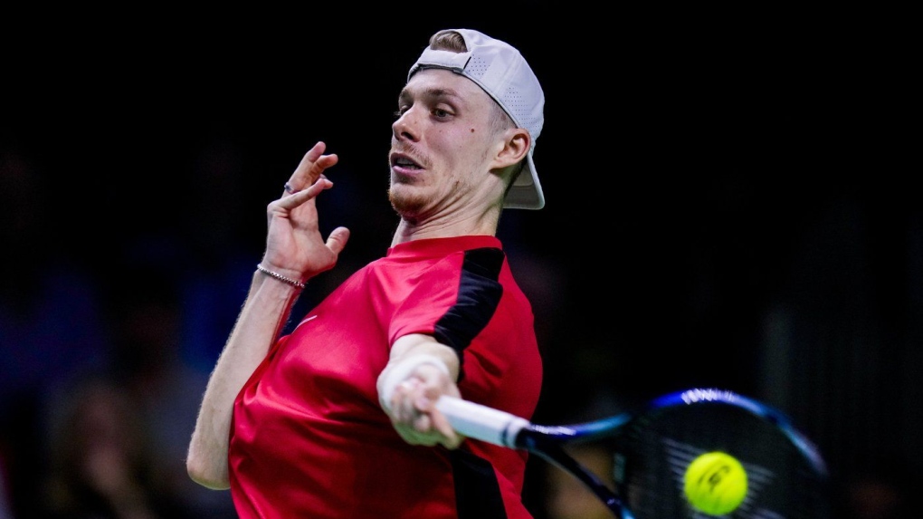 Canada's Denis Shapovalov returns the ball against Germany's Jan-Lennard Struff during a Davis Cup quarterfinal match at the Martin Carpena Sports Hall, in Malaga, southern Spain, on Wednesday, Nov. 20, 2024. THE CANADIAN PRESS/AP-Manu Fernandez