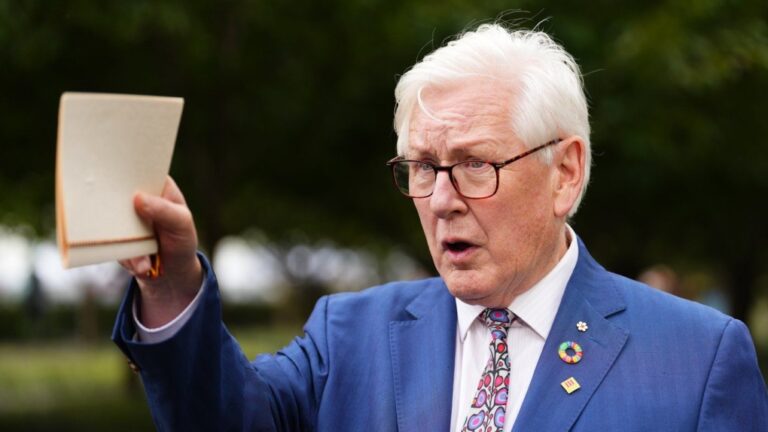 Permanent Representative of Canada to the United Nations Bob Rae speaks to reporters at UN headquarters, Monday, Sept. 23, 2024. THE CANADIAN PRESS/Sean Kilpatrick