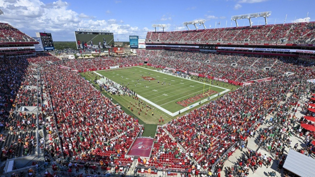 General view of Raymond James Stadium during an NFL football game between the Philadelphia Eagles and the Tampa Bay Buccaneers, Sunday, Sept. 29, 2024, in Tampa, Fla. (AP Photo/Doug Murray