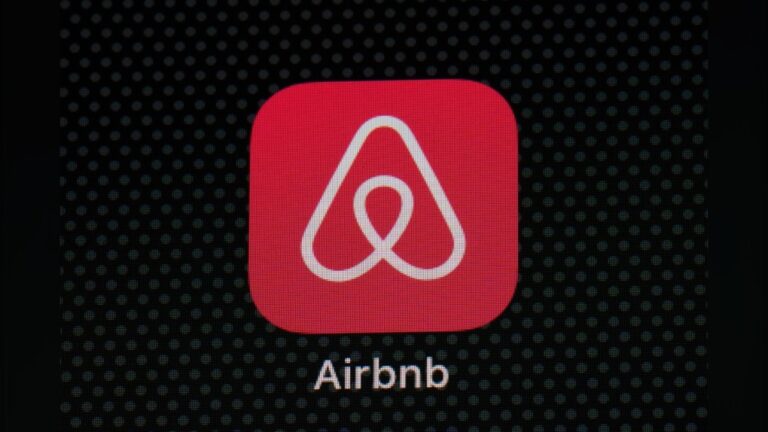 The Airbnb app icon is displayed on an iPad screen in Washington, D.C., on May 8, 2021. (AP Photo/Patrick Semansky)