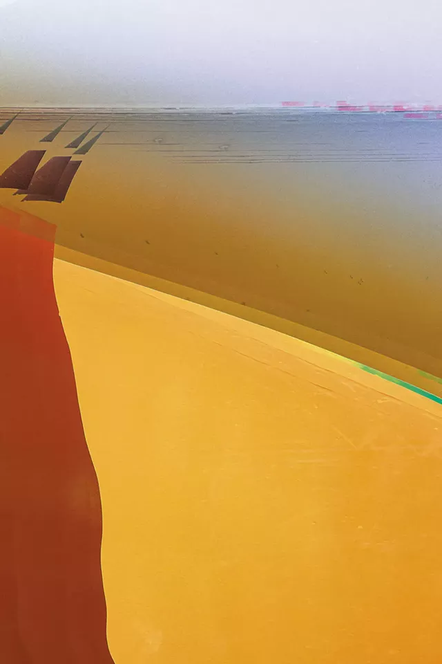 "Trois voiliers au large du Sahara" par Sandra Shenk - courtoisie