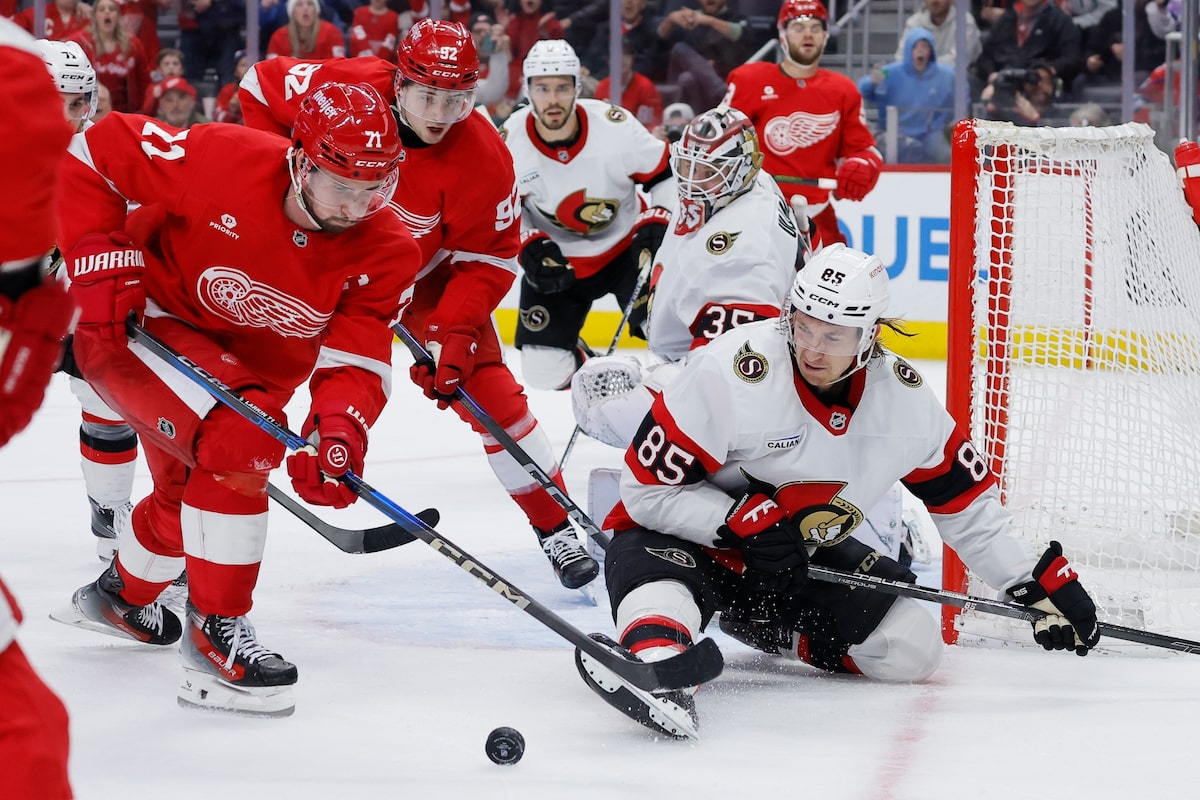 Les sénateurs sautent en avance précoce et tiennent pour battre Red Wings 4-3