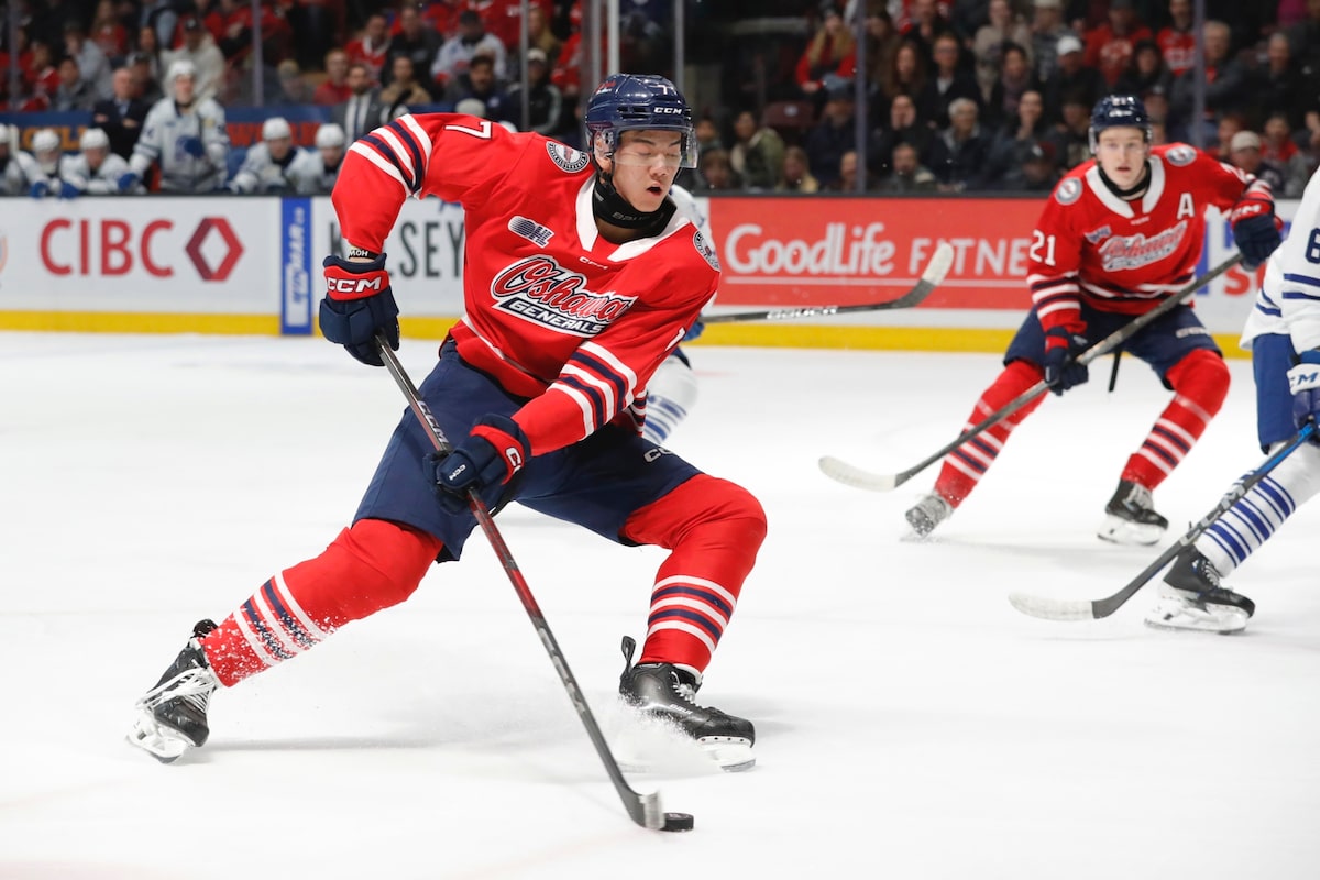 Le défenseur des généraux d'Oshawa Haoxi Wang devrait être le troisième choix de repêchage de la LNH d'origine chinoise