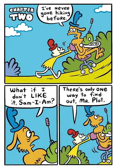 Extrait des œufs verts et du jambon fait une randonnée - gracieuseté