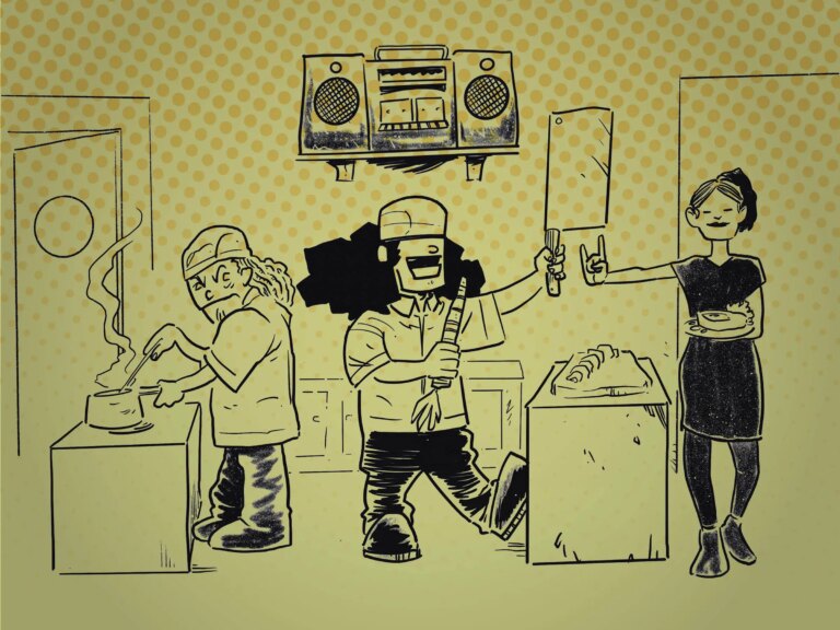 Derrière la musique dans trois cuisines de restaurants locaux