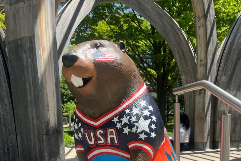 Un castor de la Coupe du monde d'inspiration américaine vandalisé à Toronto